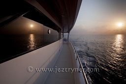 The side walkway down the boat and cabin windows, Sachika, North Ari atoll, Maldives, Indian Ocean, Asia.
