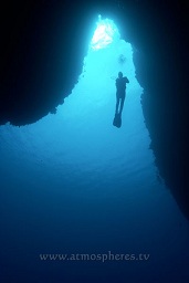 A diver in silouette on the wall, Kavin 2, Kavieng, Bismarck sea, Pacific ocean, Papua New Guinea,  Asia